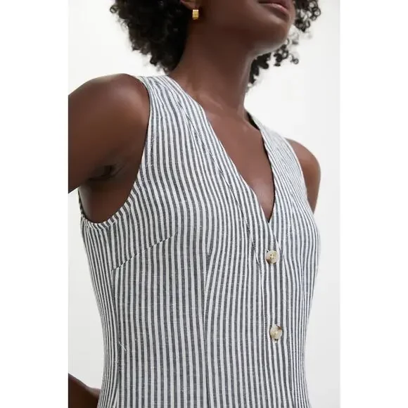 ONIA Deep Navy Striped Air Linen Button Down Maxi Dress Size XS NWT - Picture 6 of 8